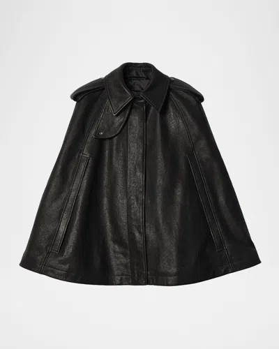 Burberry Clevedon Leather Cape In Black