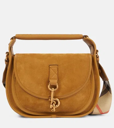 Burberry Clip Messanger Suede Shoulder Bag In Brown