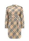 Burberry Check Belted Long-sleeve Shirtdress In Neutral