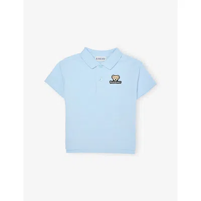 Burberry Kids' Cloud Blue Johane Embroidered-bear Short-sleeve Cotton Polo 6-24 Month