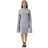 BURBERRY BURBERRY CLOUD GREY MERINO WOOL SLEEVELESS DRESS WITH FRINGED CAPELET