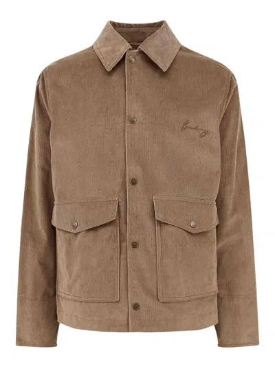 Burberry Corduroy Jacket With Logo Embroidery In Brown