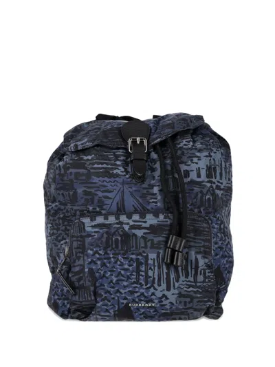 Pre-owned Burberry Coastal-print Backpack In Blue