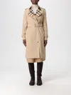 Burberry Plaid-collar Gabardine Trench Coat In Brown