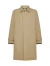 Burberry Beige Single-breasted Trench Coat With Concealed Closure In Gabardine Man In Flax