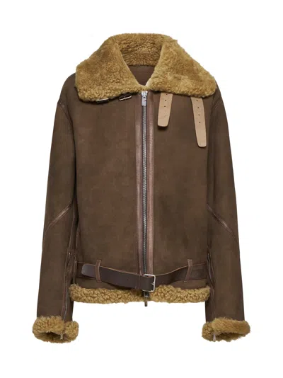 Burberry Men's Belted Sheep Shearling Coat In Brown