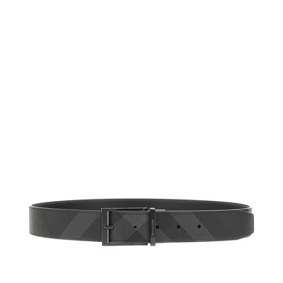 Burberry Coated Canvas And Leather Reversible Belt In Black