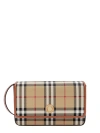 BURBERRY COATED CANVAS AND LEATHER SHOULDER BAG WITH CHECK MOTIF