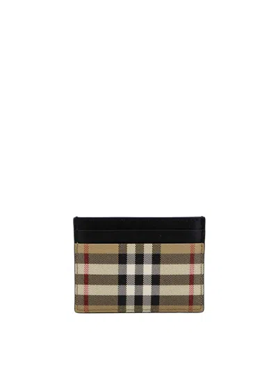 Burberry Coated Canvas Card Holder With Check Motif In Beige