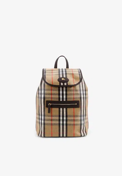 Burberry Coated Canvas Check Highlands Backpack In Nude