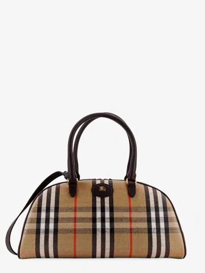 Burberry Coated Canvas Crossbody Bag With Check Pattern In Sand