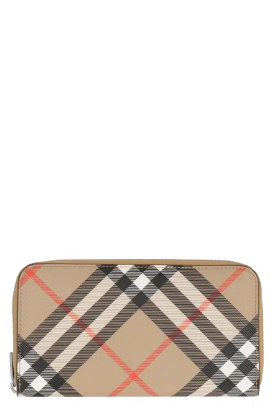 Burberry Coated Canvas Mini Wallet With Zip Closure In Beige