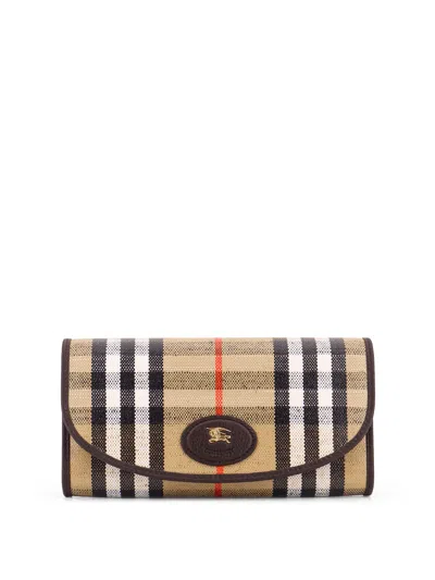 Burberry Coated Canvas Wallet With  Check Motif In Brown