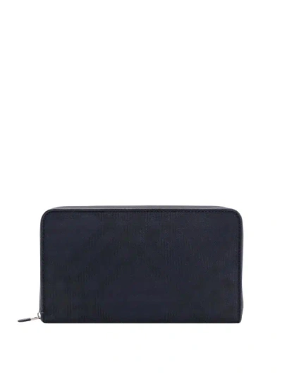 Burberry Coated Canvas Wallet With Check Motif In Black