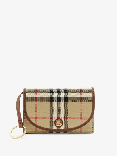 Burberry Coated Canvas Wallet With Check Pattern In Beige
