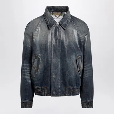 Burberry Coated Denim Aviator Jacket In Mid Blue