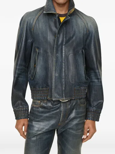 Burberry Jacket Point Collar Elasticated Cuffs Hem In Blue