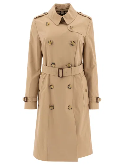 Burberry Beige Double-breasted Trench Coat With Matching Belt In Cotton Woman In Brown