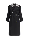 Burberry Women Castleford Long Trench Coat With Check Collar In Black