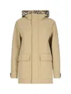 Burberry Quilted Nylon Jacket With Check Hood In Beige