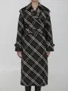 Burberry Green Oversized Double-breasted Trench Coat With Check Motif In Twill Woman In Black