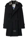 Burberry Trench Coat With Belted Waist And Plaid Collar In Black