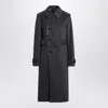 Burberry Long Ash Coloured Cotton And Nylon Trench Coat In Black