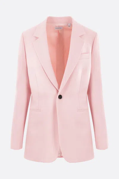 Burberry Wool Blazer With Structured Shoulders And Front Flap Pockets In Pink