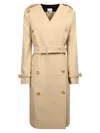 Burberry Double-breasted Collarless Trench Coat In Beige