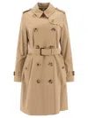 Burberry Women Beige Double-breasted Trench Coat With Matching Belt In Cotton Woman In Beige