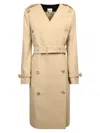 Burberry Double-breasted Collarless Trench Coat In Beige