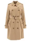 Burberry Women Beige Double-breasted Trench Coat With Matching Belt In Cotton Woman