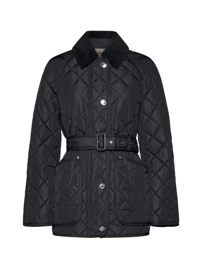 Burberry Belted Quilted Down Jacket In Black