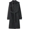 Burberry Long Trench Coat In Cotton And Nylon In Blue