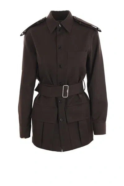 Burberry Einreihiges Jackett Aus Wollkrepp In Brown+black