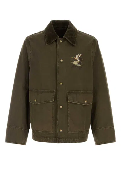 Burberry Cotton Jacket With Corduroy Collar In Juniper