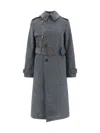 Burberry Grey Cotton Blend Trench Coat Women In Grey