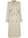 Burberry Cotton Blend Long Trench Coat In Lichen