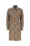 Burberry Waist Belted Shirt Dress With Checked Pattern In Multicolor