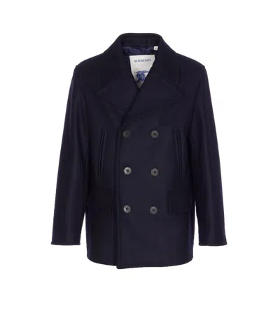 Burberry Double-breasted Jacket Waist Belt In Blue