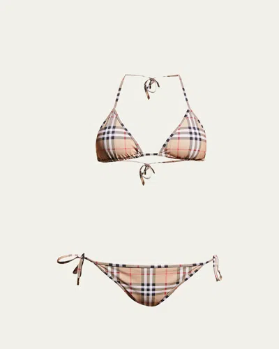 Burberry Cobb Vintage Check Triangle Bikini In Brown