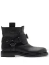 Burberry Cobble Leather Boots With Strap In Black
