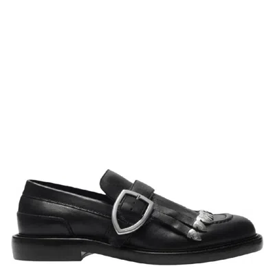 Burberry Cobble Fringe Detailing Leather Loafers In Black