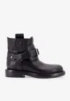 Burberry Cobble Leather Boots With Strap In Black