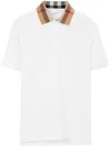 Burberry Check-collar White Polo Shirt With Three-button Placket