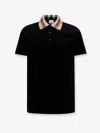 Burberry Check Collar Cotton Cody Polo Shirt In Black