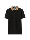Burberry Check Collar Cotton Polo Shirt In Black