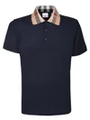 Burberry Cody Polo Shirt With Check Collar In Blue