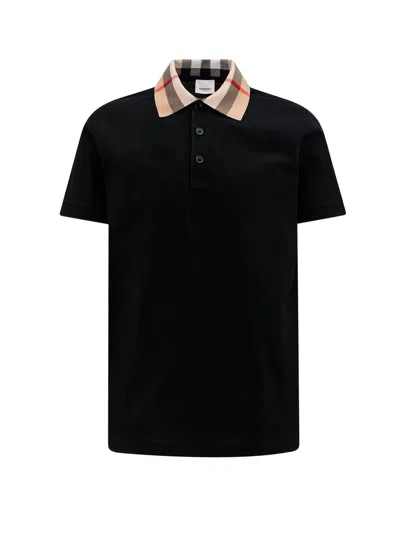 Burberry Check Collar Cotton Cody Polo Shirt In Black