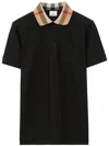 Burberry Check Collar Cotton Polo Shirt In Black